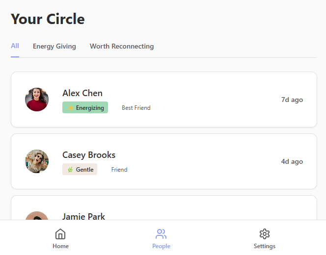Your Circle - Track who energizes you and who you're drifting from